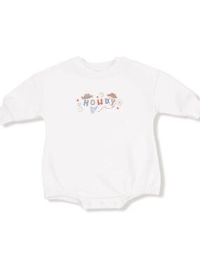 Angel Dear Cream 'Howdy' Cowboy Graphic Baby Romper 0-3 3-6 6-12 months